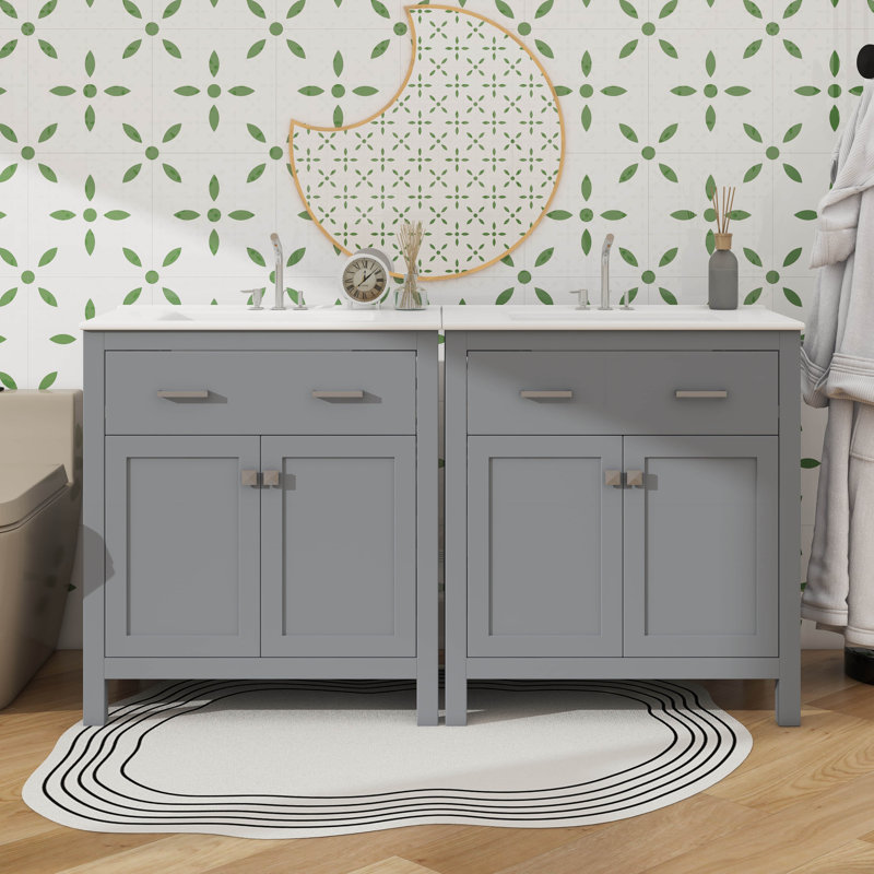Ensemble de meuble-lavabo simple 60 po avec lavabo double 60 po, Gris