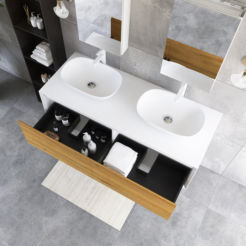 Meuble-lavabo mural 55 po avec plateau blanc uni