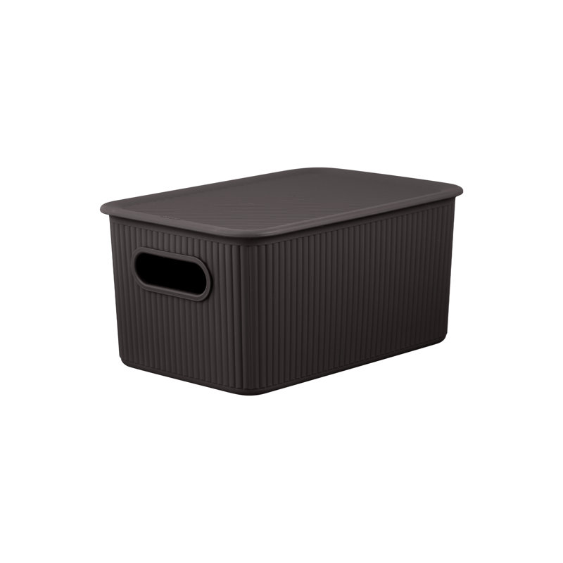 Plastic Ribbed Storage Baskets, 1, Brown