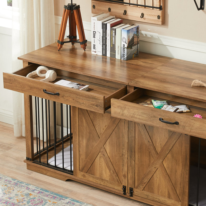 Donjae Wood Furniture Style Crate with 2 Doors, Rustic Oak, 34.3" H x 72.5" W x 23.6" D