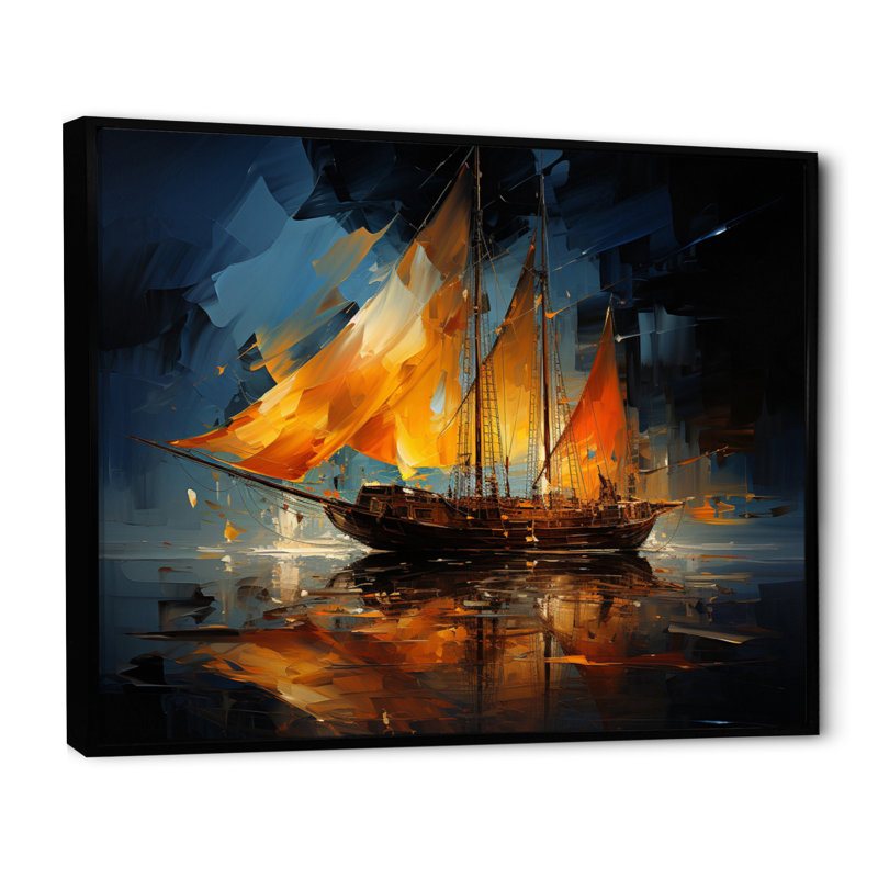 Boat Abstract Maritime Symphony II - Boat Wall Art Living Room, H 30 po x l 40 po x P 1,5 po, Cadre flottant noir
