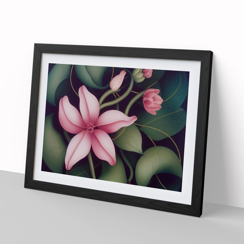 Expressive Flowers - Single Picture Frame Print, Black, 46cm H x 64cm W x 2cm D