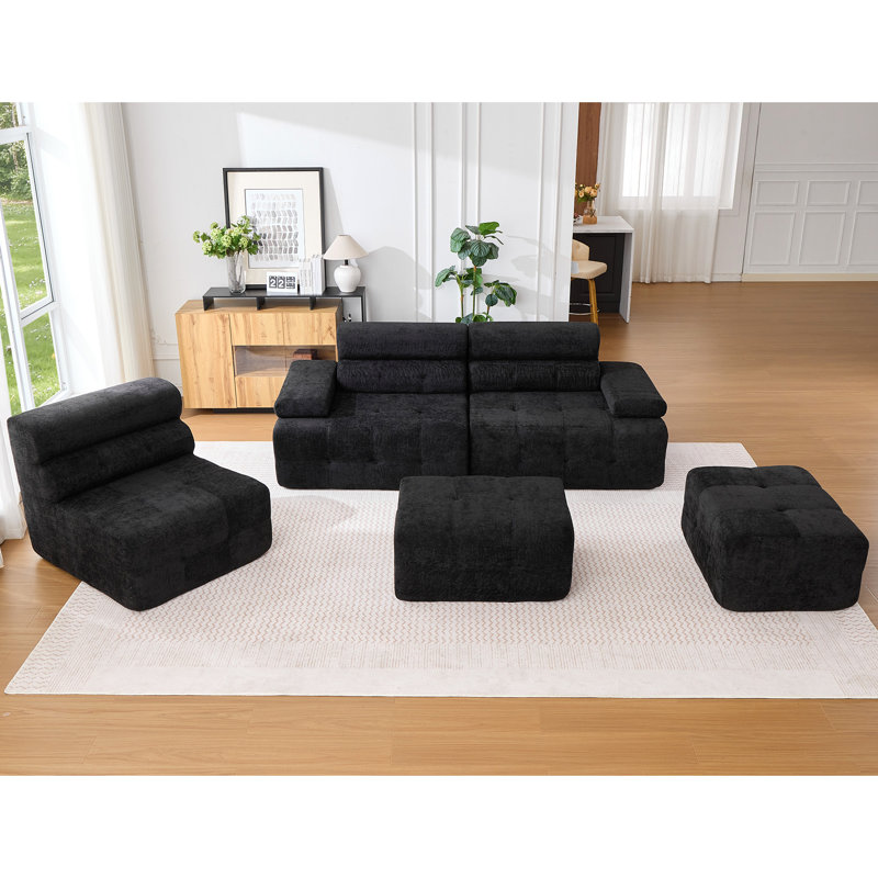 Ensemble de salon modulaire à compression 5 pièces 5 pièces, Noir
