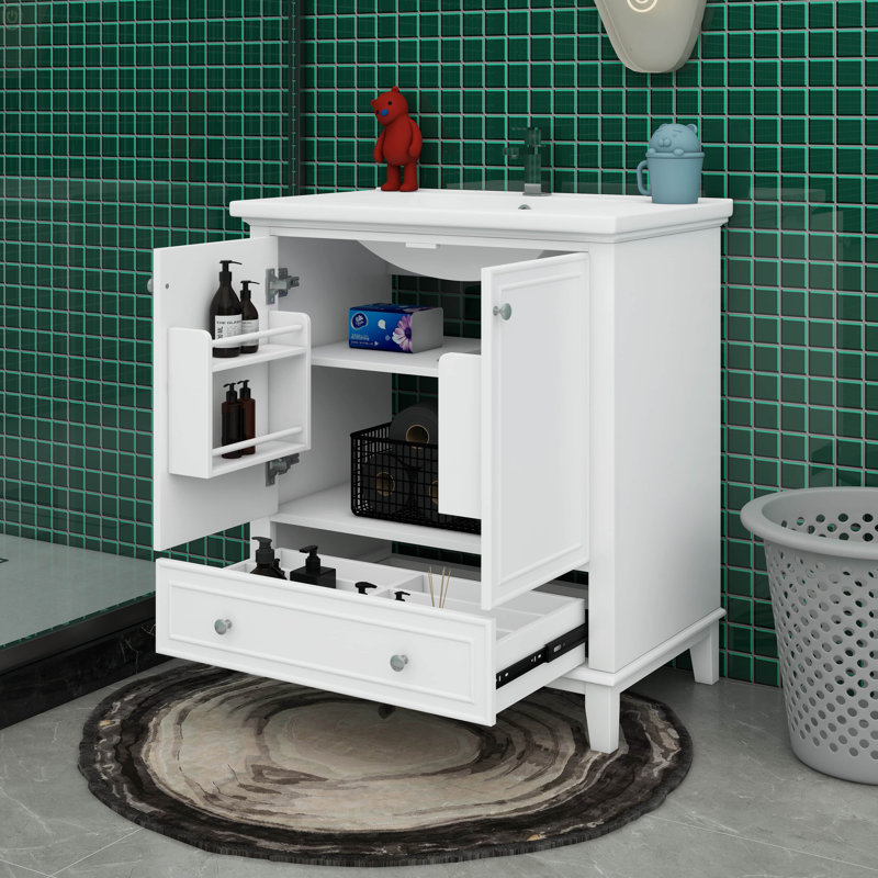 Meuble-lavabo 30 po avec lavabo et armoire de rangement multifonctionnelle avec portes et tiroir, White