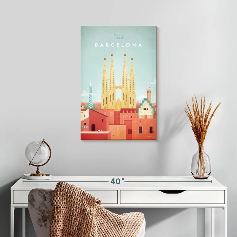 Affiche de voyage rétro Aime Barcelona, H 24 po x l 16 po