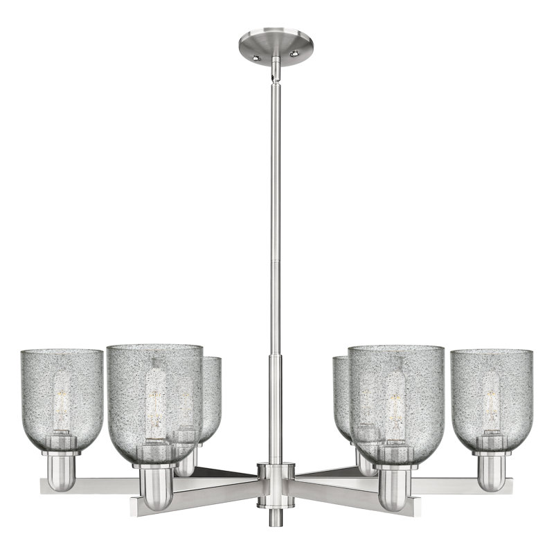 Arcadia - Caledonia - Lustre suspendu 6 lumières avec abat-jour Mouchette, Gris anthracite, Nickel satiné