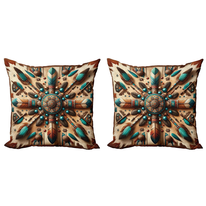 429809_Ambesonne Housse de coussin rustique 2 pièces plumes du Sud-Ouest, H 16 po x l 16 po