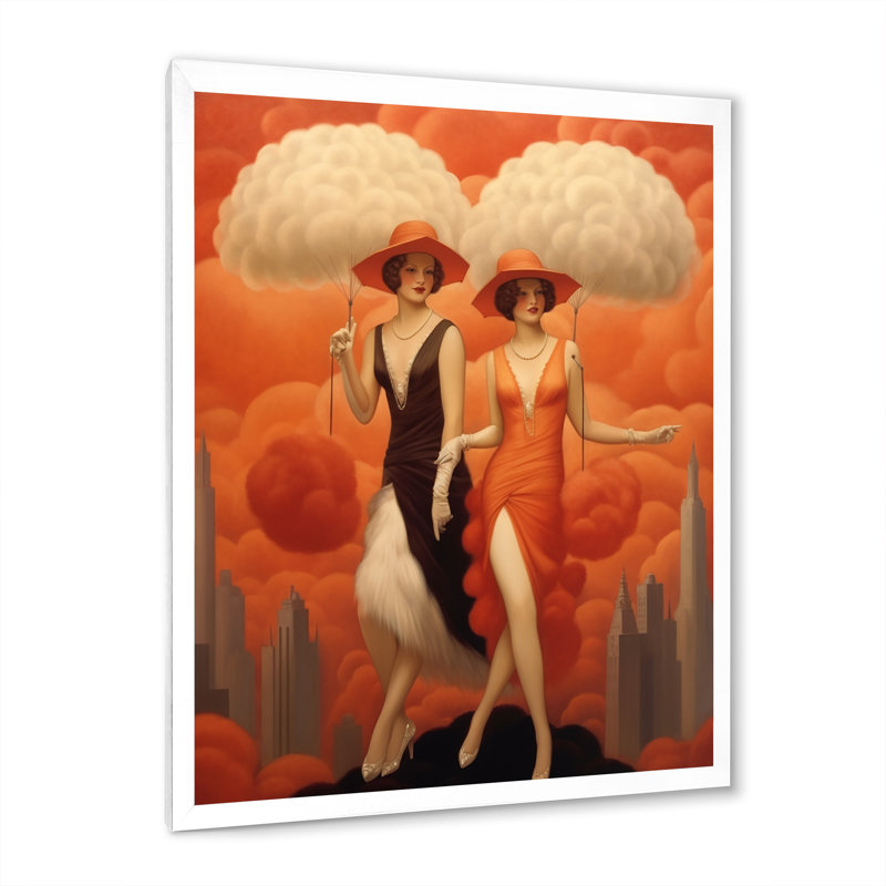 Danseurs art déco cosmopolites, Cadre simple blanc, H 44 po x l 34 po x P 1,5 po