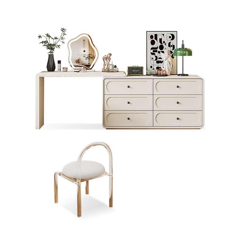 Coiffeuse avec miroir lumineux, 6 tiroirs, prise de courant