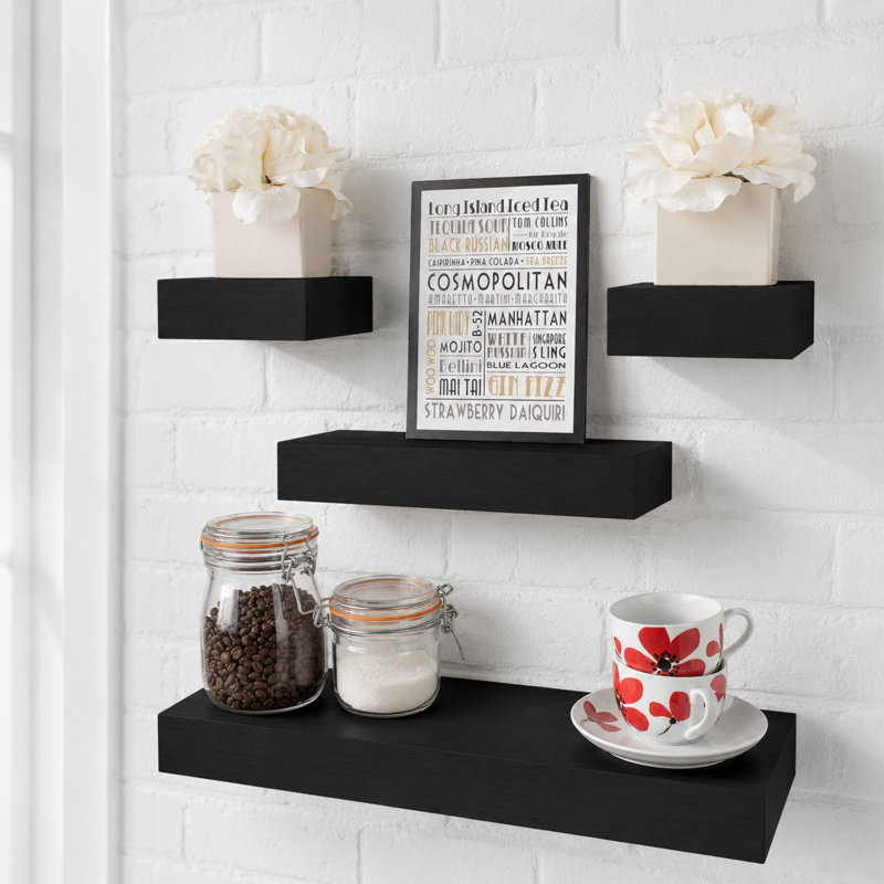 Hudson 4-Piece Floating Wall Shelf Kit, Chunky with Concealed Brackets, Black