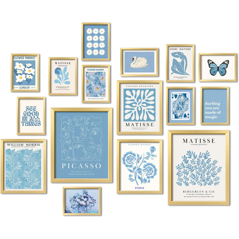 16 Pcs Framed Blue Wall Art
