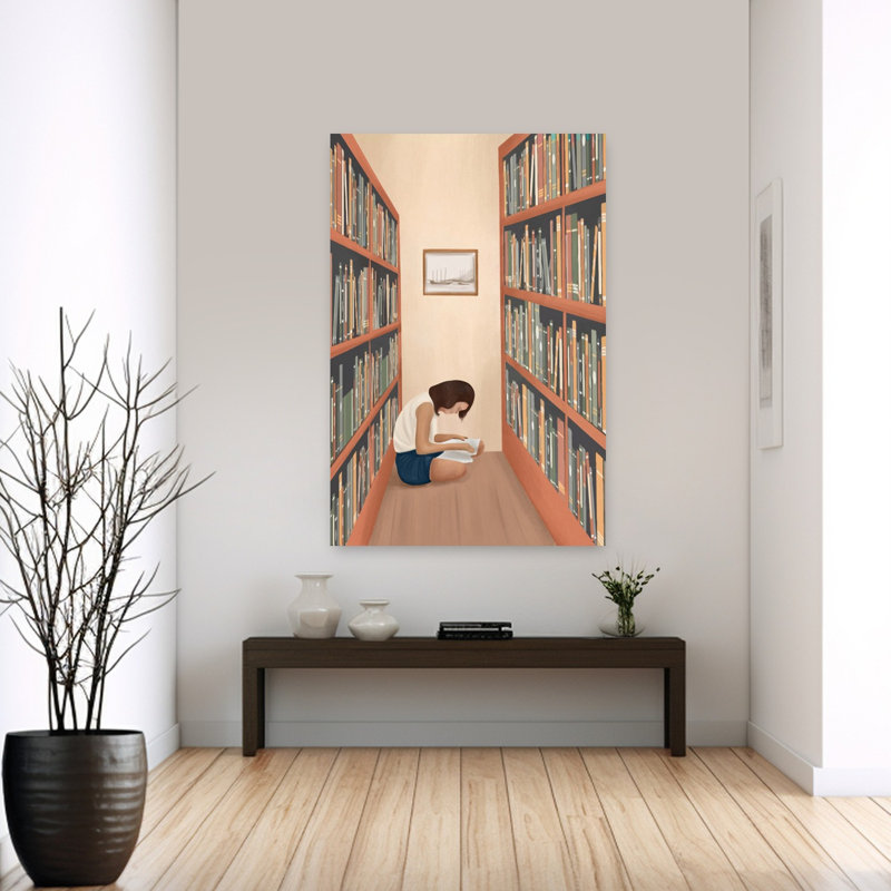 Bibliothèque confortable, lecture paisible et sereine, impression d'art mural d'architecture abstraite, H 60 po x l 40 po