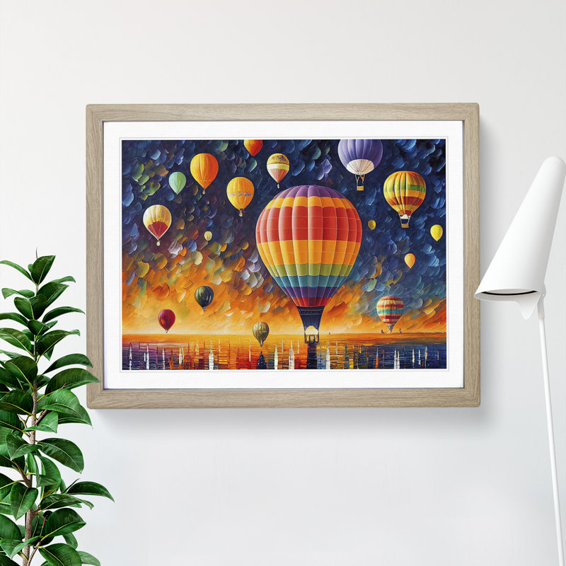 Colourful Hot Air Balloons Vol.1 - Print, Oak Framed, 34cm H x 46cm W x 2cm D