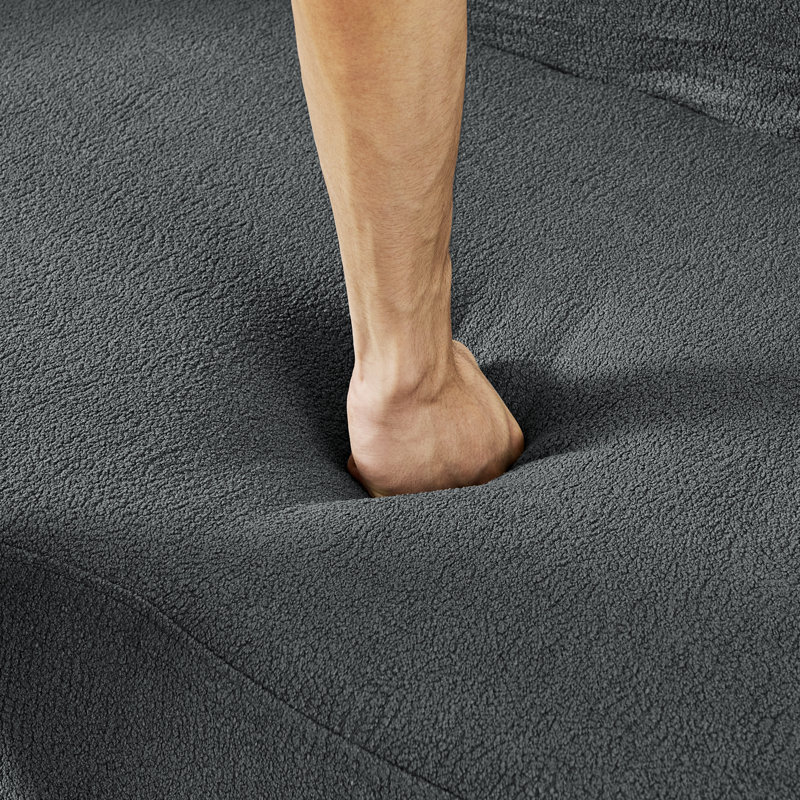 Moderne gris minimaliste incurvé en tissu de laine d'agneau, comprimé, sans assemblage, mousse à haute densité pour le confort modulaire de la chambre à coucher, laine, minimaliste, usage domestique