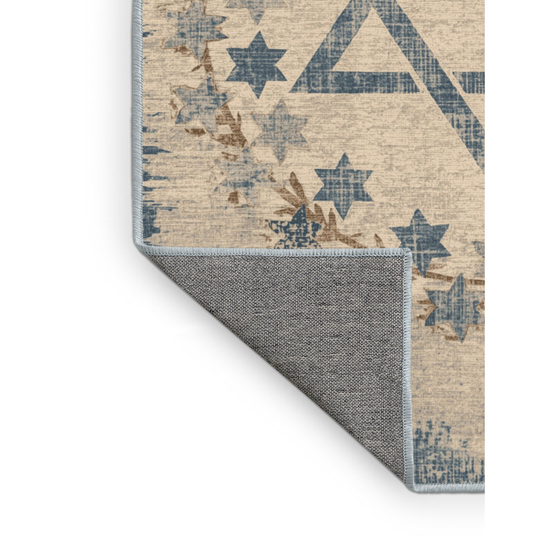 Machine Washable Dyal Hanukkah Modern & Contemporary Abstract Rug in Beige – SkyBlue Binding, 2x3