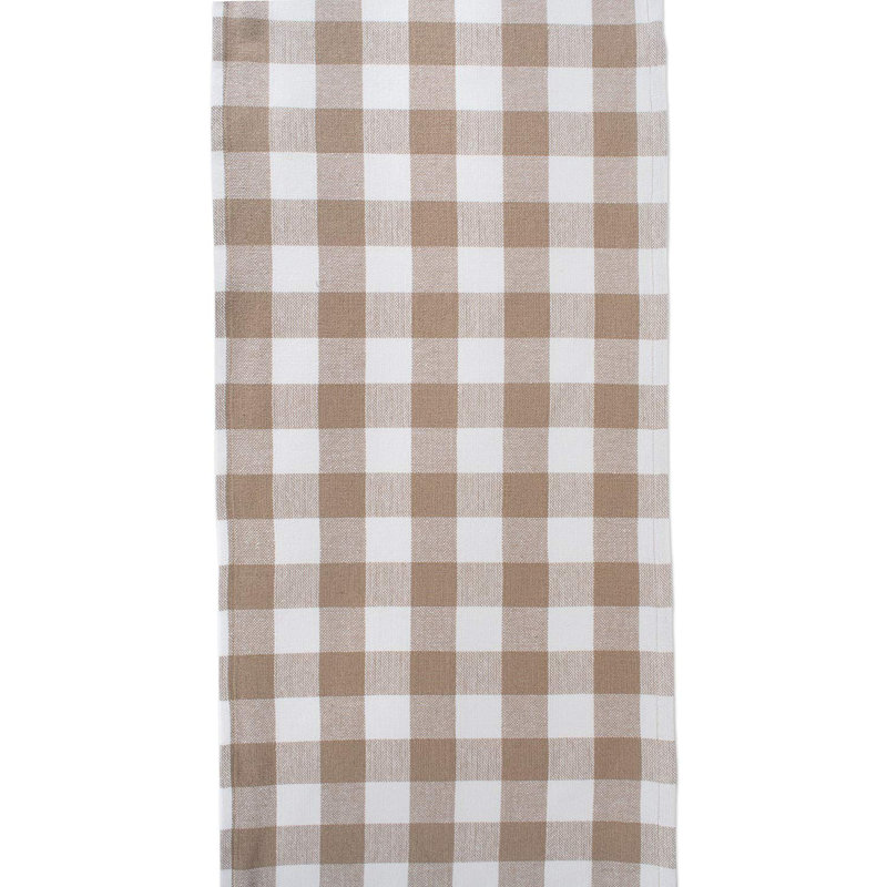Laszlo Gingham 100% Cotton Table Runner, 14" L x 108" W, Stone Brown