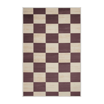 Machine Washable Checkered Beige Area Rug