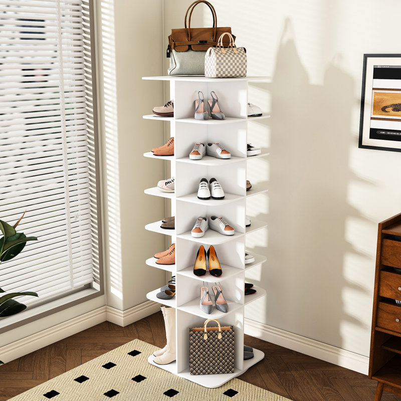 7 porte-chaussures rotatifs, rangement rotatif à 360 °, support rotatif blanc, organisateur, convient à 28 paires,