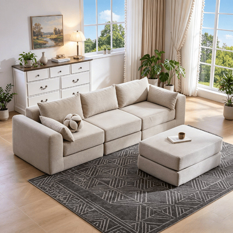 Canapé modulaire en L 100 po - rembourré, mousse moulée par compression, 5 coussins, CSN-W3975S00041Camel