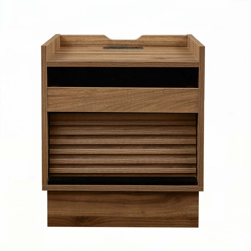 Thaddeus Nightstand With A Charging Station And LED Lights, Brown