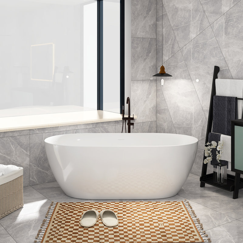 67'' x 29.5'' Freestanding Soaking Acrylic Bathtub, Gloss White