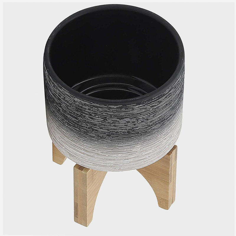 PLATEAU EN CÉRAMIQUE DE 5 po SUR PIED EN BOIS, GRIS