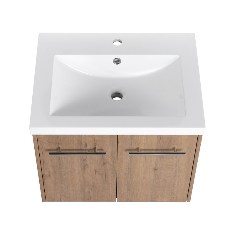 Armoire de salle de bain avec lavabo, portes à fermeture douce, conception à fixation flottante, pour petite salle de bain (emballage KD)