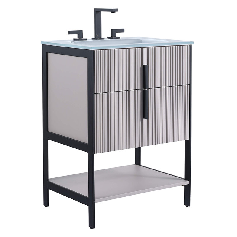 Mirutil Single Bathroom Vanity with Top, Black, Bright Taupe