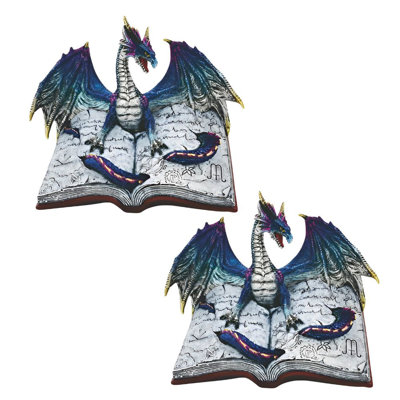 "2-PC Set" ICE ARMOR 8.75"W Blue Book of Dragon Figurine  Figurine Statue Ornament Home/Room Decor and Perfect Gift Ideas for House Warming, Holidays and Birthdays Great Collectible Addition