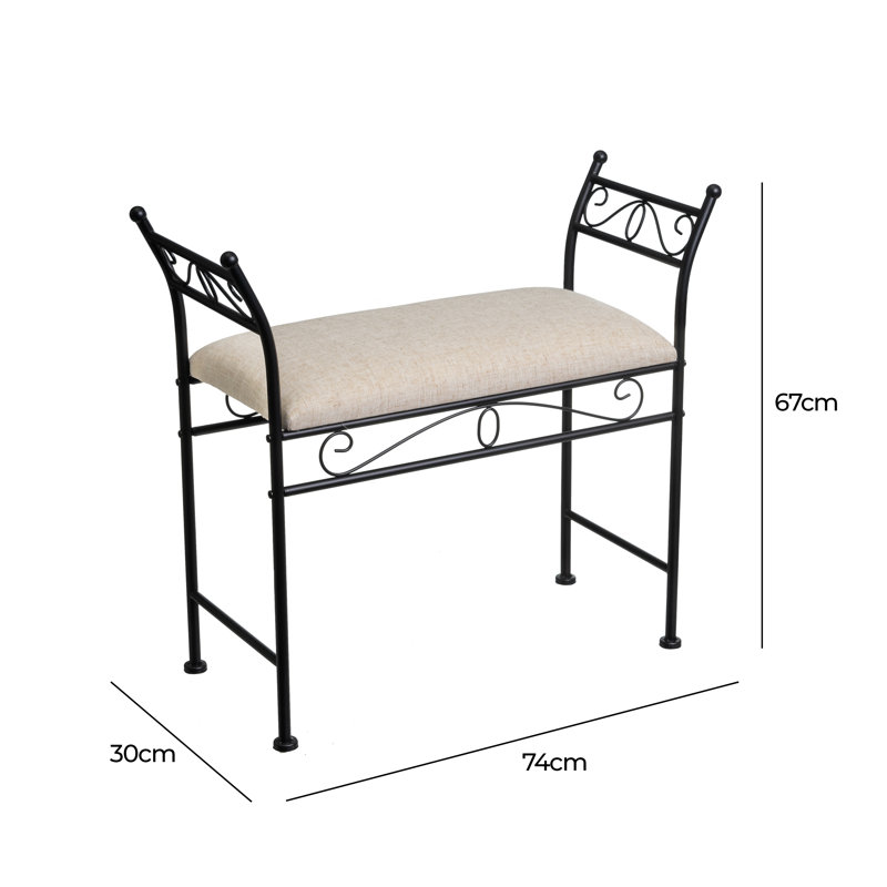 Genoa Linen Upholstered Bench, Black/Beige