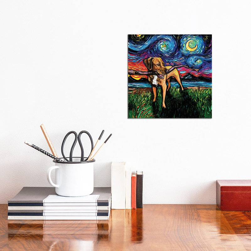 Vizsla Mix Night by Aja Trier - Wrapped Canvas Painting, 30.48 cm H x 30.48 cm W