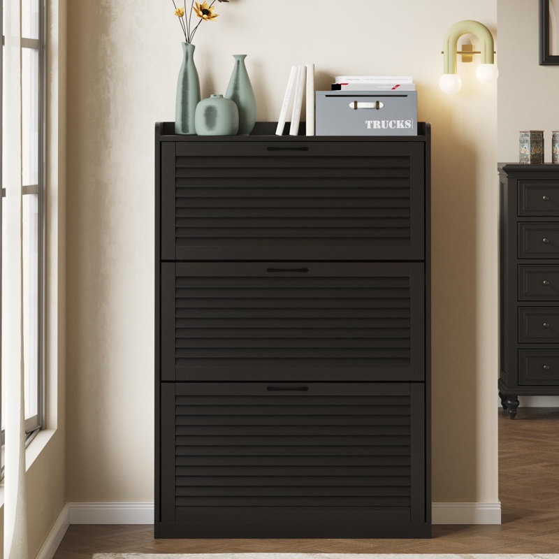 Armoire de rangement pour chaussures avec 3 portes à persiennes rabattables, organisateur avec charnières en métal, armoire à chaussures pour vestibule