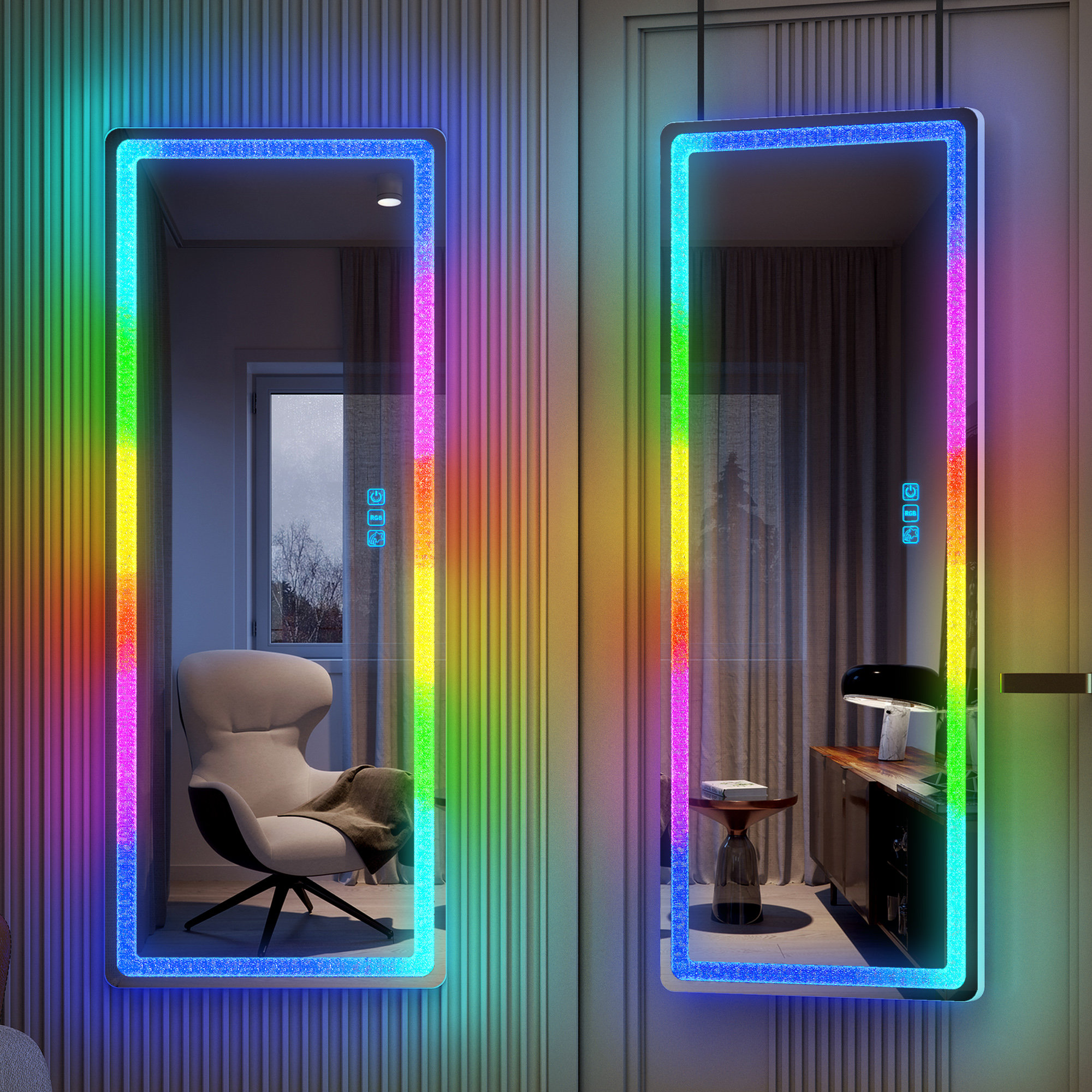 Wade Logan Borghildur Rectangle RGB Lighted Full Length Mirror ...
