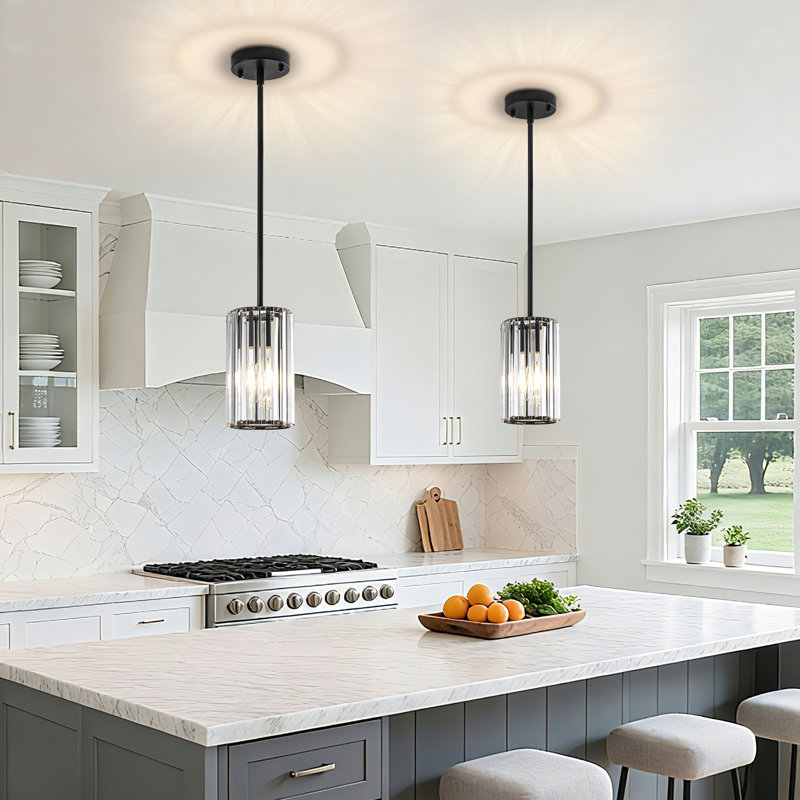 1-Light Modern Crystal Single Pendant Light With Adjustable Height, Matte Black