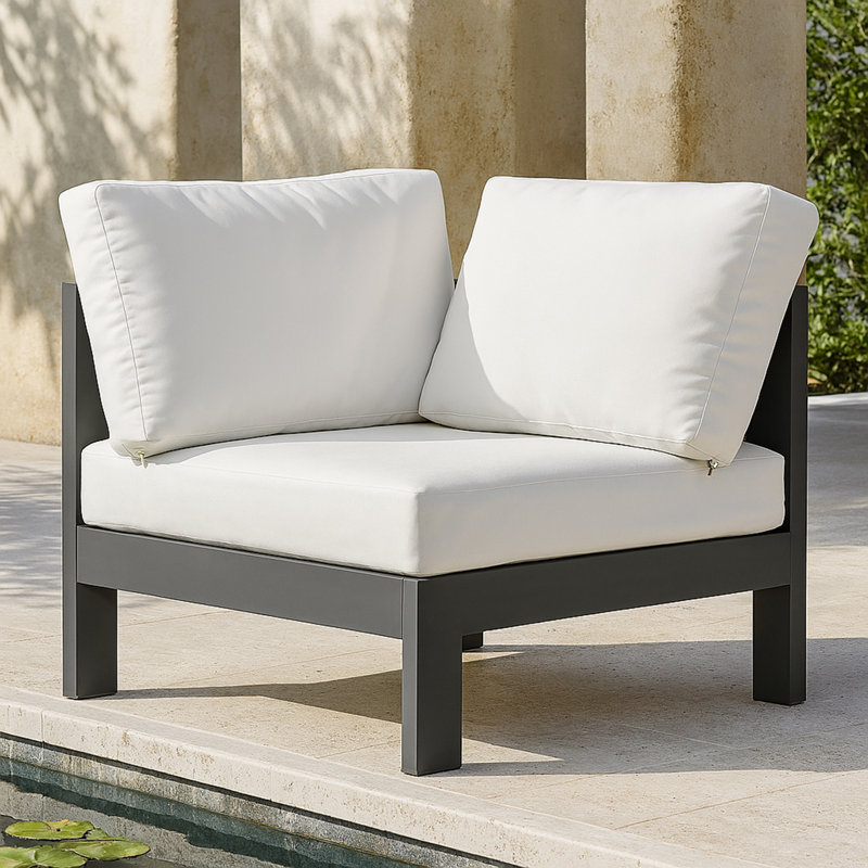 Chaise de patio avec coussins Lajoy, Blanc, Gris foncé