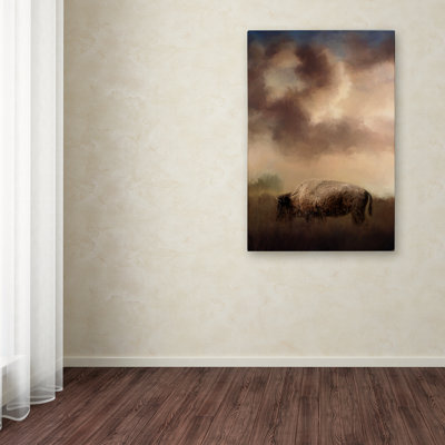 Vidur 'Bison Grazing at Sunrise' Graphic Art Print on Wrapped Canvas