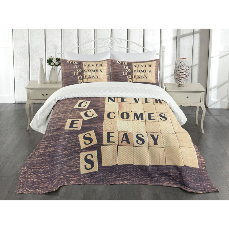 Ambesonne Inspirational Bedspread Set Words Scribble Umber Sand Brown, King Bedspread + 2 Standard Shams