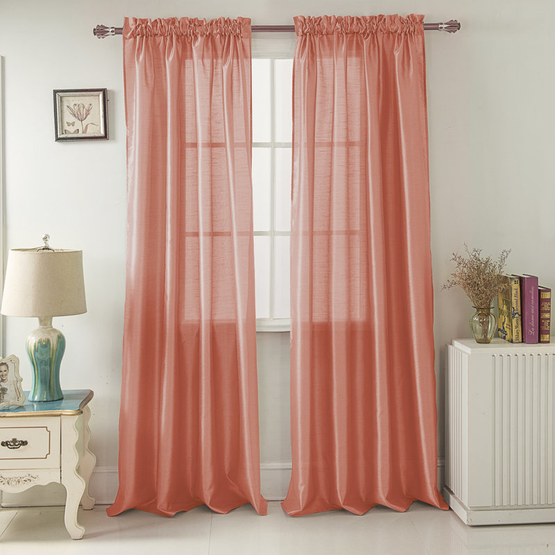 Panneau de rideau de fenêtre semi-transparent Alexzavier, Corail, l 54 po x L 84 po