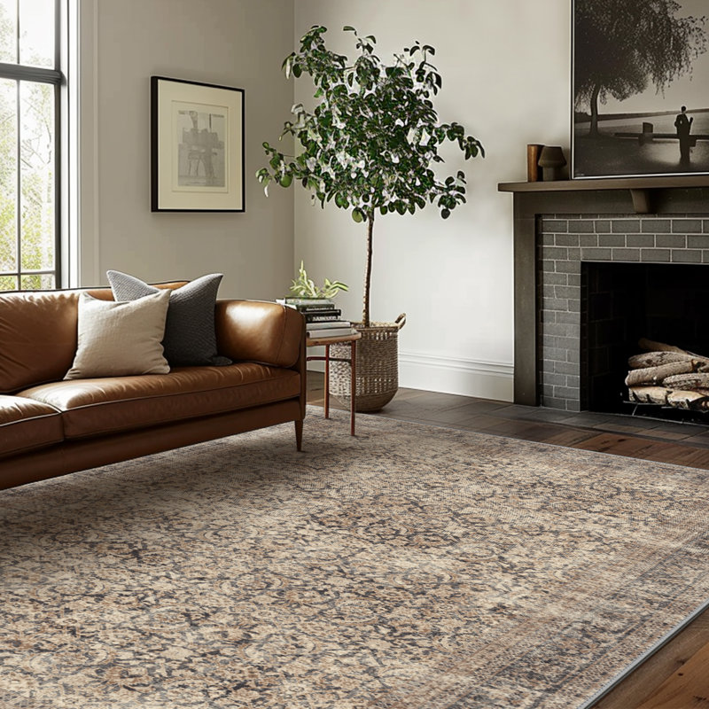 Tapis d'intérieur gris / sauge rétro délavé et antidérapant , Rectangle 5 pi x 7 pi