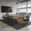Bureau en bois massif avec 8 chaises de bureau noires-1133459876