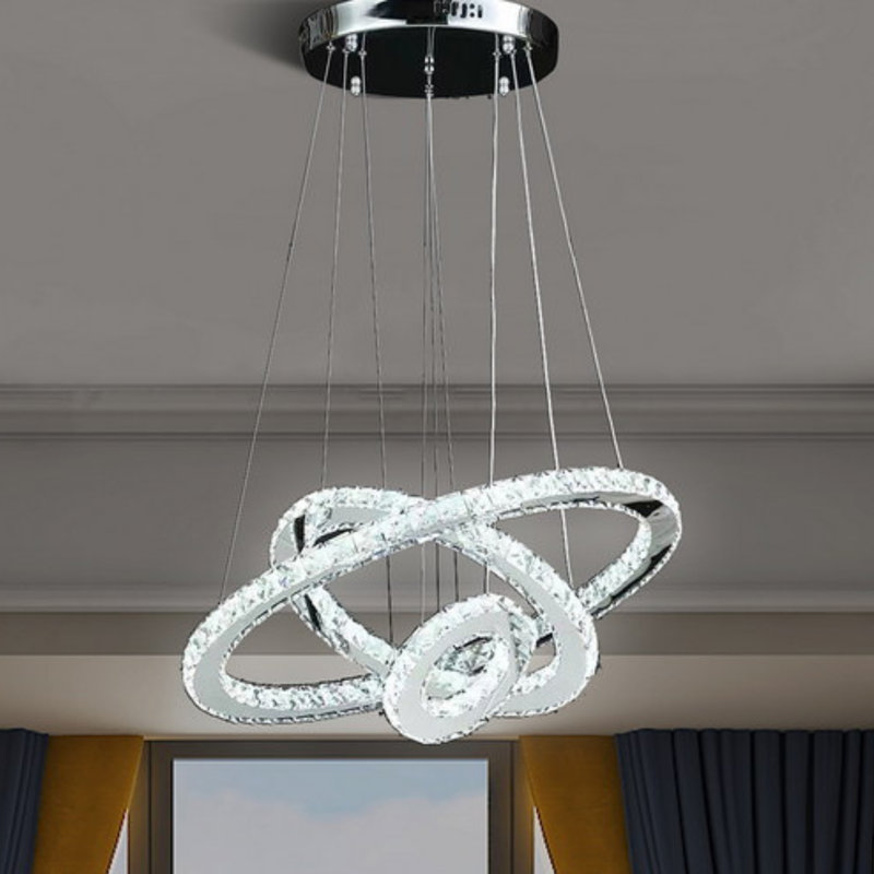 Petit lustre à télécommande à intensité réglable en cristal blanc pur à 11 anneaux de 11,8 po à 47,2 po Eira