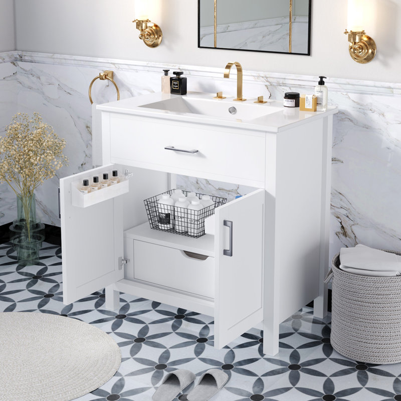 Meuble-lavabo de 30 pouces avec lavabo en céramique, Blanc