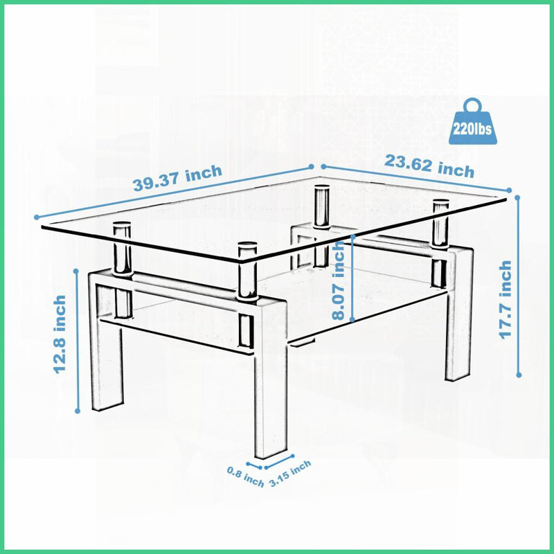Table basse moderne en verre trempé blanc pour le salon - facile à nettoyer, double tablette, capacité de 220 lb, Blanc