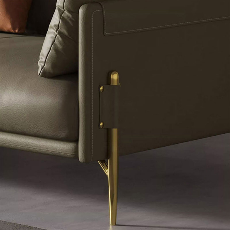 Canapé modulaire vert en cuir véritable, 32.28" H x 109.45" W x 37.4" D