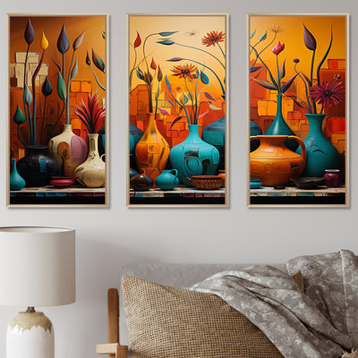 Orange Boho Pottery Expressions I - Boho Pottery Wall Art Decor