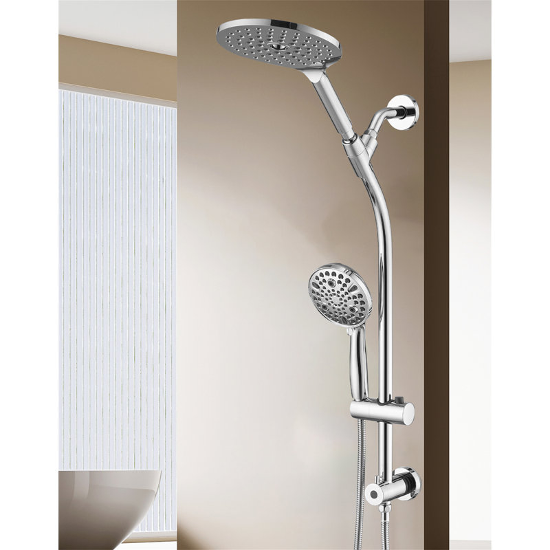 Dual Shower Head Combo With Handheld Showerhead – 26" Adjustable No-Drill Slide Bar, 3-Way Diverter, High-Pressure Rainfall Shower Set With 5 Ft Hose
