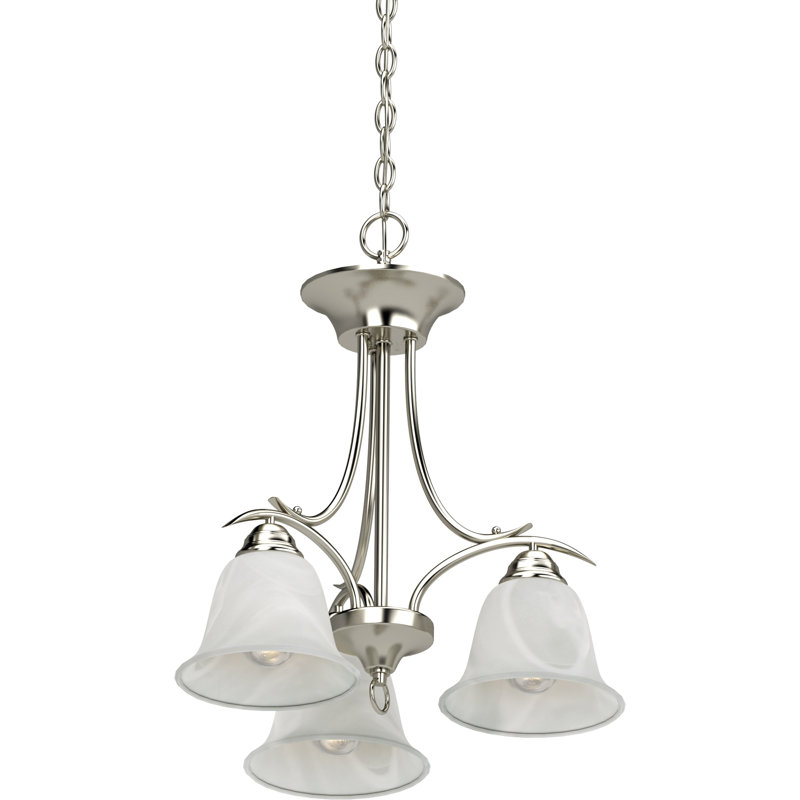 Whetsel 3-Light Indoor Brushed Nickel Classic/Traditional Mini Hanging Chandelier with Alabaster Glass Bell Shades