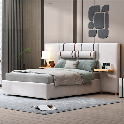 Upholstered Platform Bed with USB Charging Ports on Both Sides -  Everly Quinn, 683F81F7A7184B35AE2108B76AFAB4AC