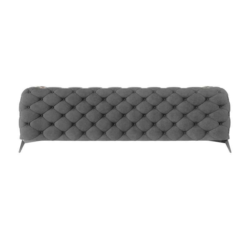Chesterfield Sofa  3 Seater with Silver Metal Legs, Grey
