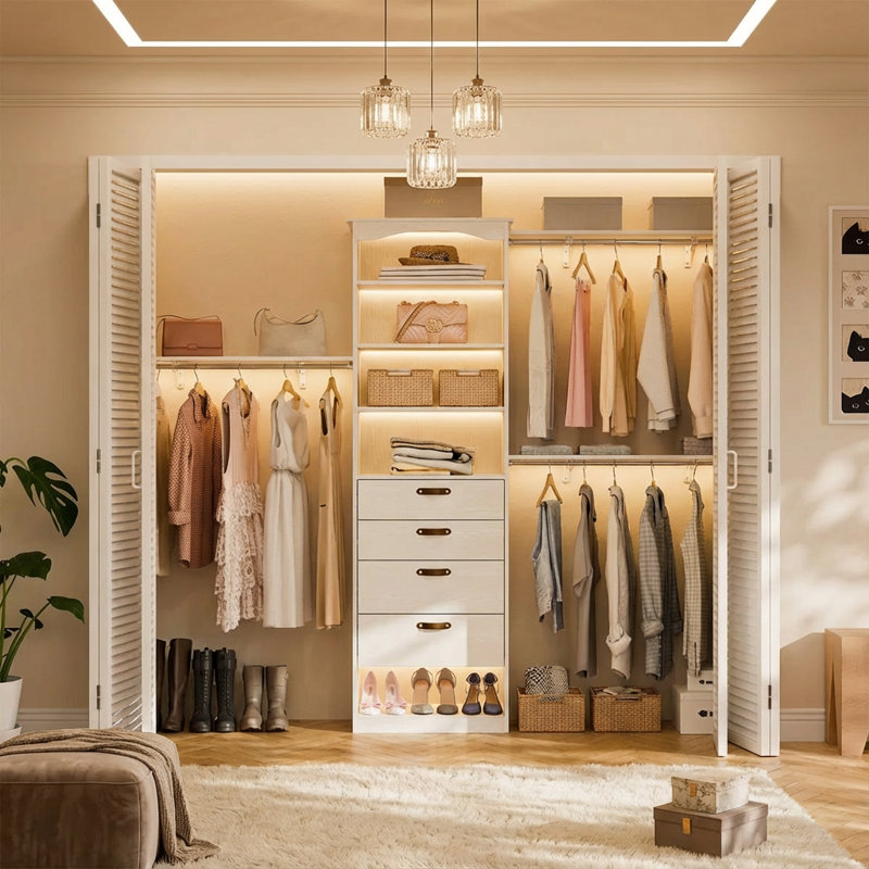 23.6"-118" W Closet System with 4 Drawers and 3 Adjustable Shelves